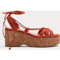 M&S Suede Ankle Tie Wedge Flatform Sandals Orange