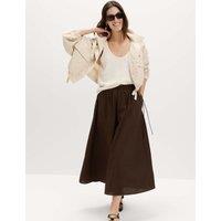 M&S Pure Cotton Poplin Tie Side Midi Skirt Dark Chocolate