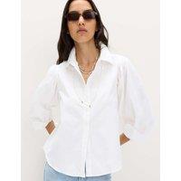 M&S Pure Cotton Blouson Sleeve Shirt Soft White
