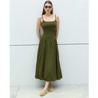 M&S Square Neck Bubble Hem Midaxi Skater Dress Sage