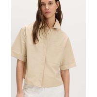 M&S Pure Cotton Collared Boxy Shirt Sandstone