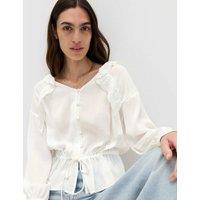 M&S Broderie V-Neck Frill Detail Blouse Soft White