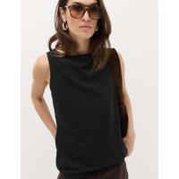 M&S Cotton Rich Slash Neck Vest Black