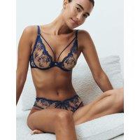 M&S Alessia Embroidered Wired Plunge Bra A-E Dark Blue