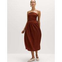 M&S Textured Bandeau Midi Waisted Dress Brandy