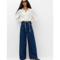 M&S High Waisted Pleat Front Wide Leg Jeans Indigo Mix