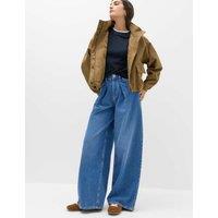 M&S High Waisted Pleat Front Wide Leg Jeans Medium Indigo