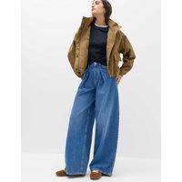 M&S High Waisted Pleat Front Wide Leg Jeans Medium Indigo