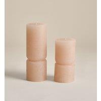 M&S 2 Pack Unscented Pillar Candles Biscuit