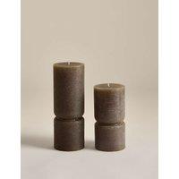 M&S 2 Pack Unscented Pillar Candles Khaki