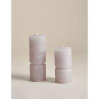 M&S 2 Pack Unscented Pillar Candles Mid Grey