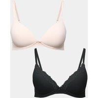 M&S 2 Pack Non Wired Plunge Bras (A-E) Charcoal Mix