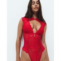 M&S Vera Lace & Mesh Cap Sleeve Body Red
