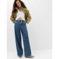M&S High Waisted Smart Wide Leg Jeans Medium Indigo