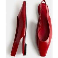 M&S Leather Patent Flat Chisel Toe Slingback Soes Red