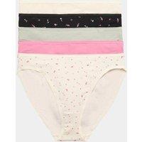 M&S 5pk Cotton Rich Lycra High Leg Knickers Light Cream