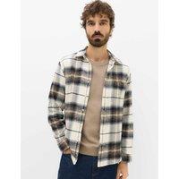M&S Pure Cotton Grindle Flannel Shirt Ecru Mix