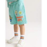 M&S Cotton Rich Minions Graphic Shorts (2-8 Yrs) Aqua Mix