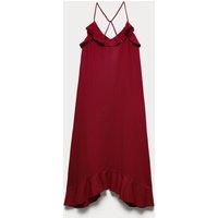 M&S Linen Cotton Blend Ruffle Maxi Dress Dark Red