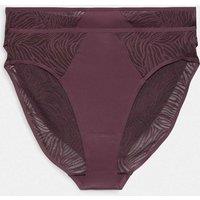 Body by M&S 2 Pack Body Lace High Leg Knickers Dark Aubergine