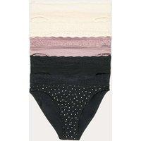 M&S 5pk Cotton Lycra High Leg & Lace Knickers Praline