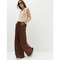 M&S Satin Wide Leg Trousers Chocolate