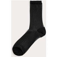 M&S Cotton Blend Sheer Ribbed Sparkly Crew Socks Black