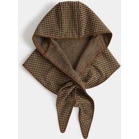 M&S Checked Hooded Triangle Scarf with Wool Brown Mix