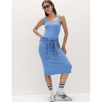 M&S Cotton Rich Ribbed Midi Column Dress Fresh Blue