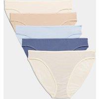 M&S 5pk Cotton Rich Lycra High Leg Knickers Blueberry