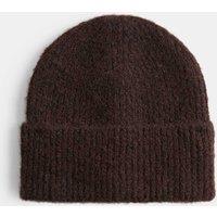 M&S Rib Fluffy Beanie Hat Dark Brown