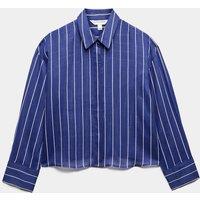 Autograph Pure Ramie Striped Collared Shirt Blue Mix