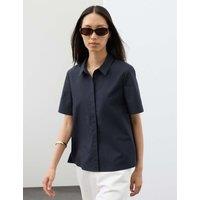 Autograph Pleated Collared Shirt with Cotton Dark Navy
