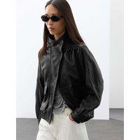 Autograph Leather Funnel Neck Bomber Jacket Black