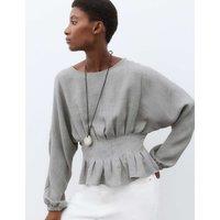 Autograph Textured Pleat Detail Blouson Sleeve Blouse Thunder