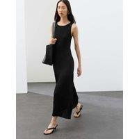 Autograph Knitted Ribbed Pleated Maxi Dress Black