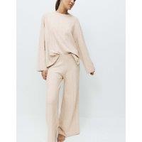 M&S X Kelly Hoppen Knitted Wide Leg Lounge Bottoms Neutral