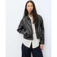 Autograph Leather High Shine Collared Cropped Jacket Black