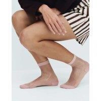 M&S Cotton Blend Sheer Ribbed Sparkly Crew Socks Pink