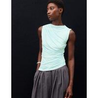 Autograph Jersey Draped Vest Top with Silk Pale Aqua