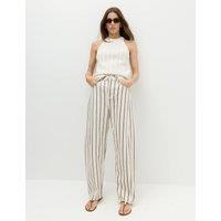 M&S Mid Rise Striped Barrel Jeans Ivory Mix