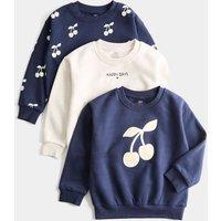 M&S 3 Pack Cotton Rich Cherry Sweatshirts (2-8 Yrs) Multi