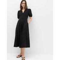 M&S Pure Cotton V-Neck Midi Waisted Dress Black