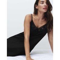 M&S Pure Cotton Lace Trim Chemise Black