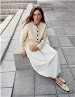 Cotton Rich Square Neck Midi Waisted Dress