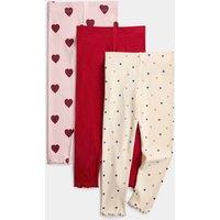 M&S 3 Pack Cotton Rich Heart Leggings (2-10 Yrs) Multi