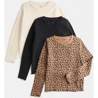 M&S 3 Pack Cotton Rich Leopard Print Tops (2-10 Yrs) Multi