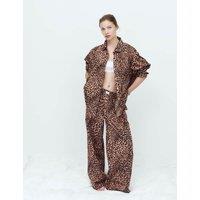 M&S Pure Cotton Poplin Leopard Pyjama Bottoms Brown Mix