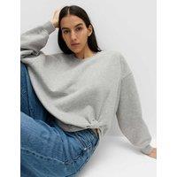 M&S Cotton Rich Crew Neck Twist Front Sweatshirt Grey Marl
