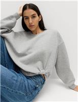 M&S Cotton Rich Crew Neck Twist Front Sweatshirt Grey Marl